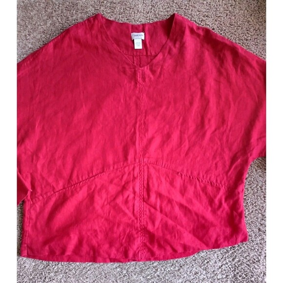Chico's Dolman 100% Linen Top Size 3 XL Red Lagenlook Crop Boxy Coastal - Picture 4 of 6